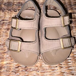 Finat Tan Baby Walker Sandals with Gold Buckles